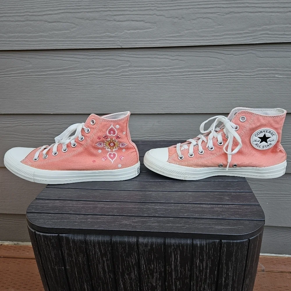 Converse Hi Top Shoes Heart & Floral Embroidery Bright Madder Pink A02203C 9.5 - Picture 11 of 15